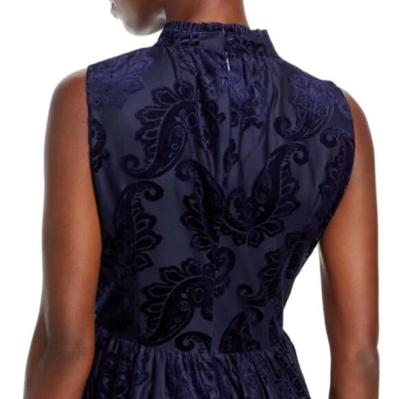 NWT Aqua Navy Blue Velvet Burnout Mini Dress High Neck A-Line Formal Dress Large - Picture 5 of 6
